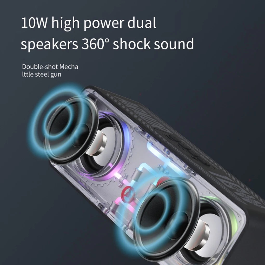V8 Transparent Mecha Speakers Bluetooth 5.0 Wireless Double Bass Diaphragm Subwoofer Music TWS RGB Light Mini Party Loudspeaker
