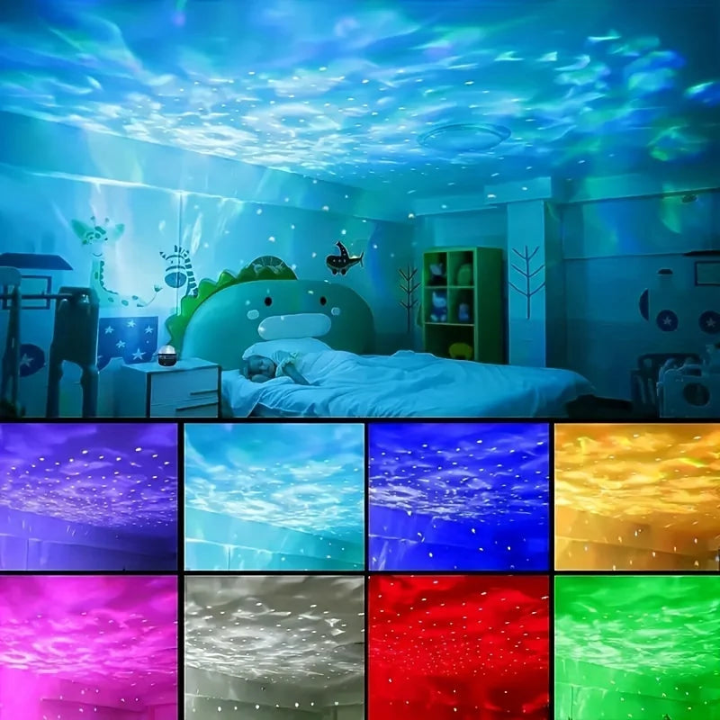 LED Starry Galaxy Ocean Wave Projector RGB Smart Remote Control Lamp KTV USB Christmas Lights Auto Rotate for Home Bedroom Decor