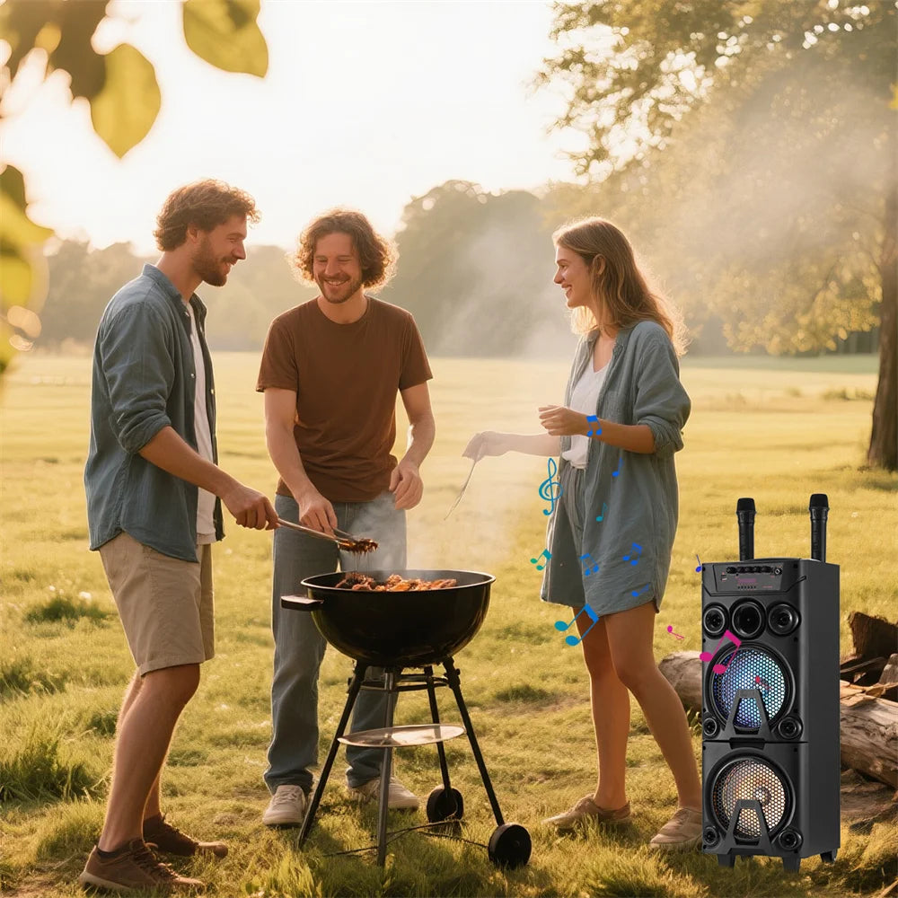 6000W Portable Bluetooth Speaker Heavy Bass Dual 8 " Subwoofer Sound System Party Led Light Rechargeable Outdoor  Speaker