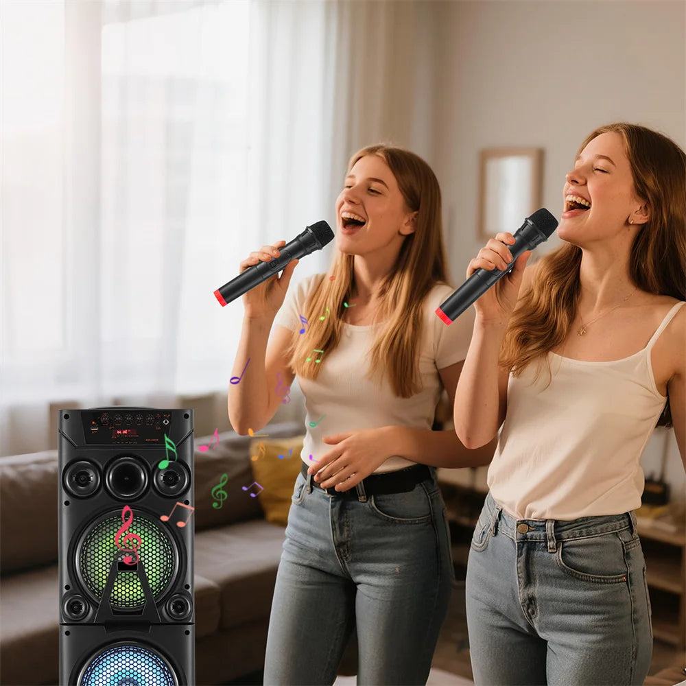 6000W Portable Bluetooth Speaker Heavy Bass Dual 8 " Subwoofer Sound System Party Led Light Rechargeable Outdoor  Speaker