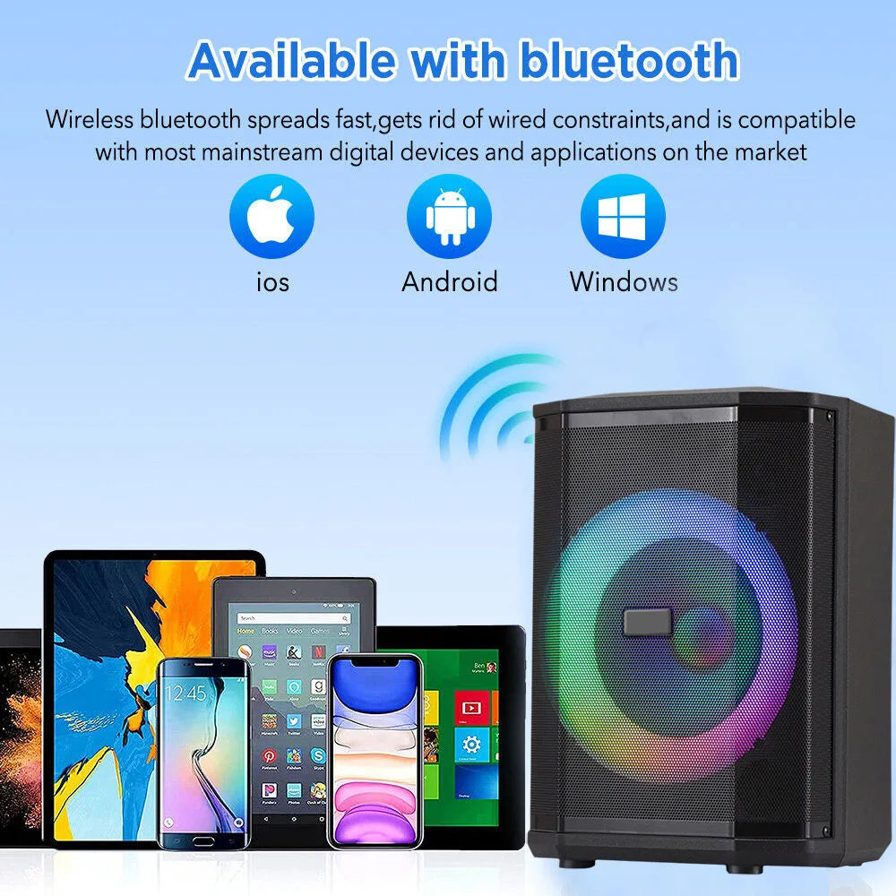 5000W Portable Tiltable Bluetooth Party Speaker 8 "Subwoofer Heavy Bass Sound System Dj Led Light Loud Speaker with Microphone