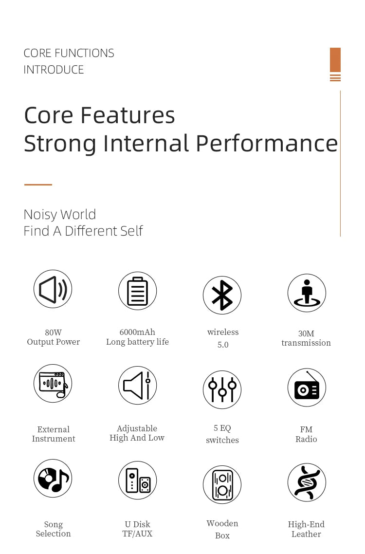 Tang T9 Retro Karaoke 80W Wireless Portable Speaker with Microphone Support AUX IN/TF/U card/Mic /Dual 6.35mm Aux Ports