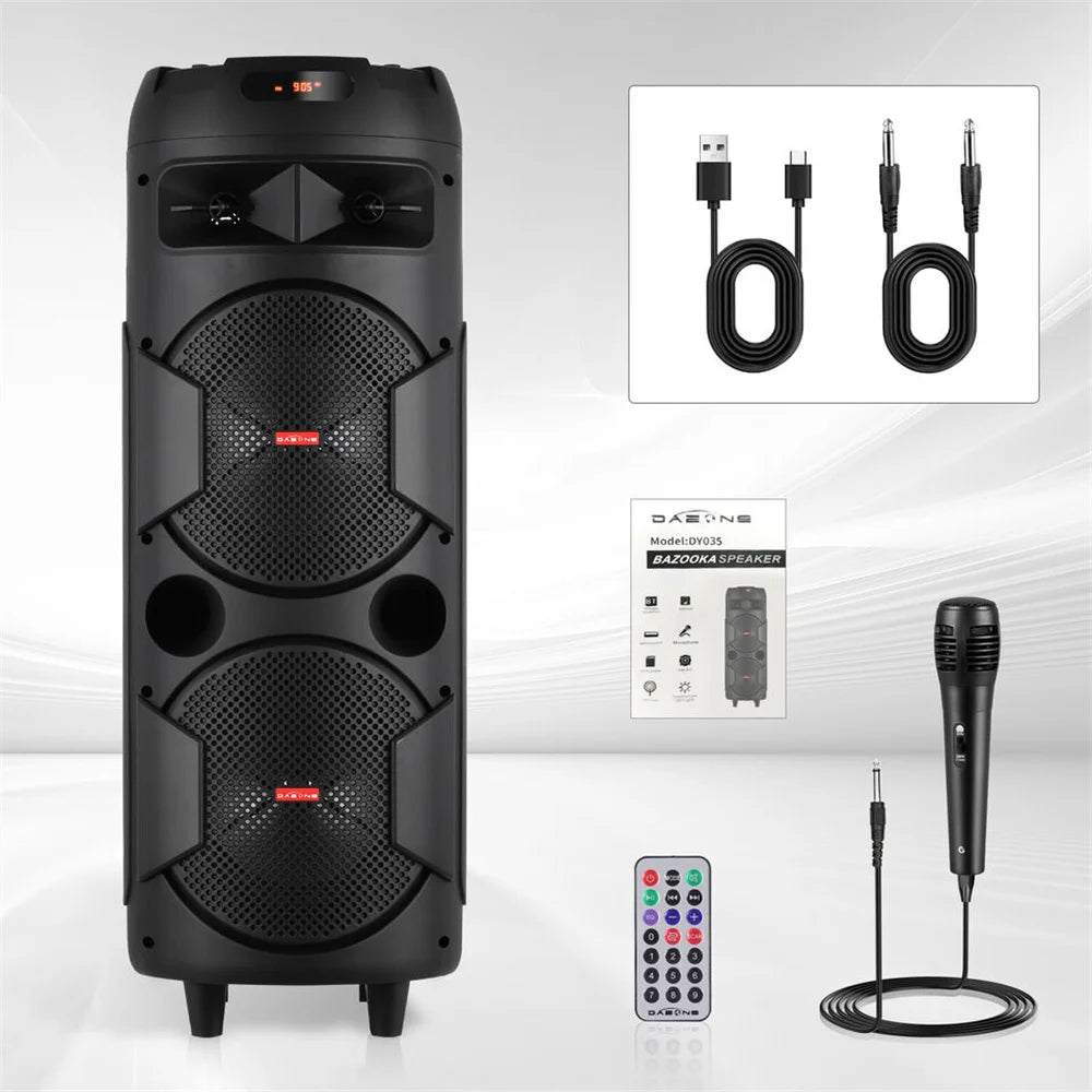 4000W Portable Bluetooth Speaker Dual 6.5" Woofer Sound System Party DJ With Microphone Remote Led Light TWS