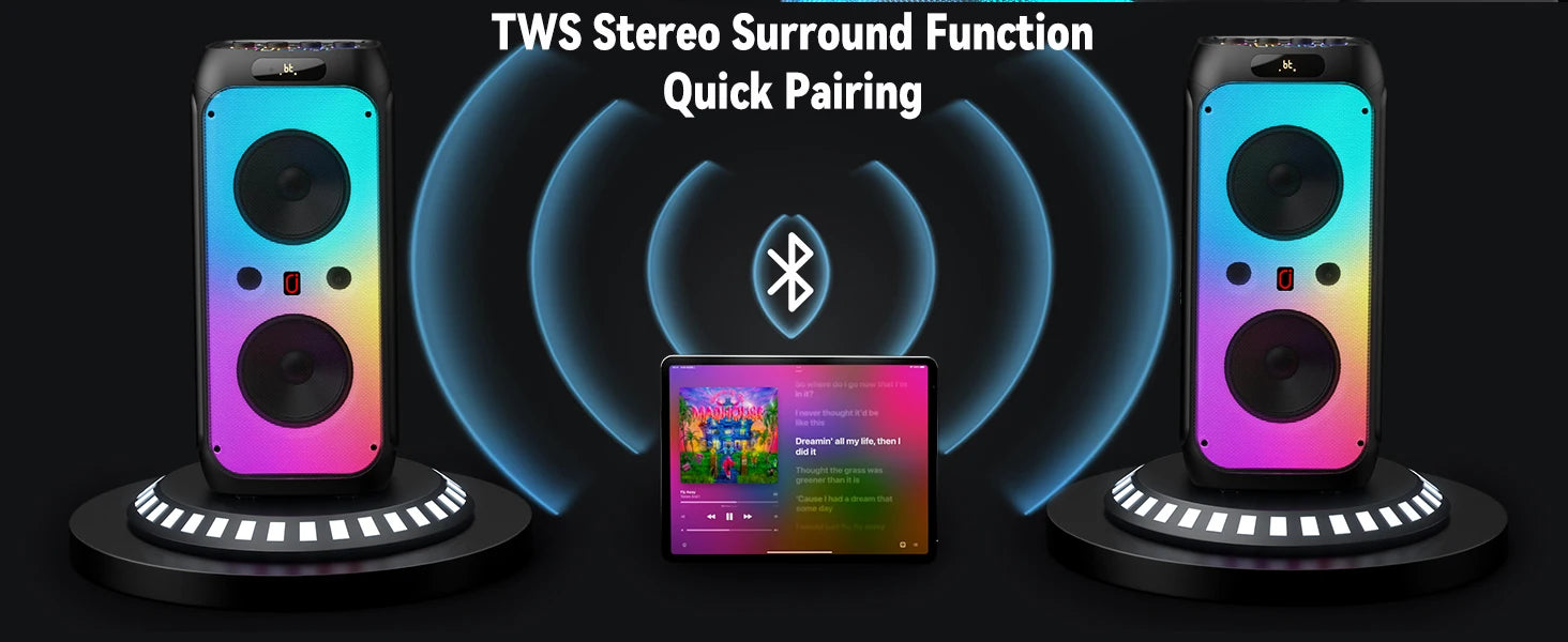 FanFun 500W Large Bluetooth Speaker, Wireless Speaker with LED Party Light, Karaoke Machine with 2 Microphones, Karaoke Speaker