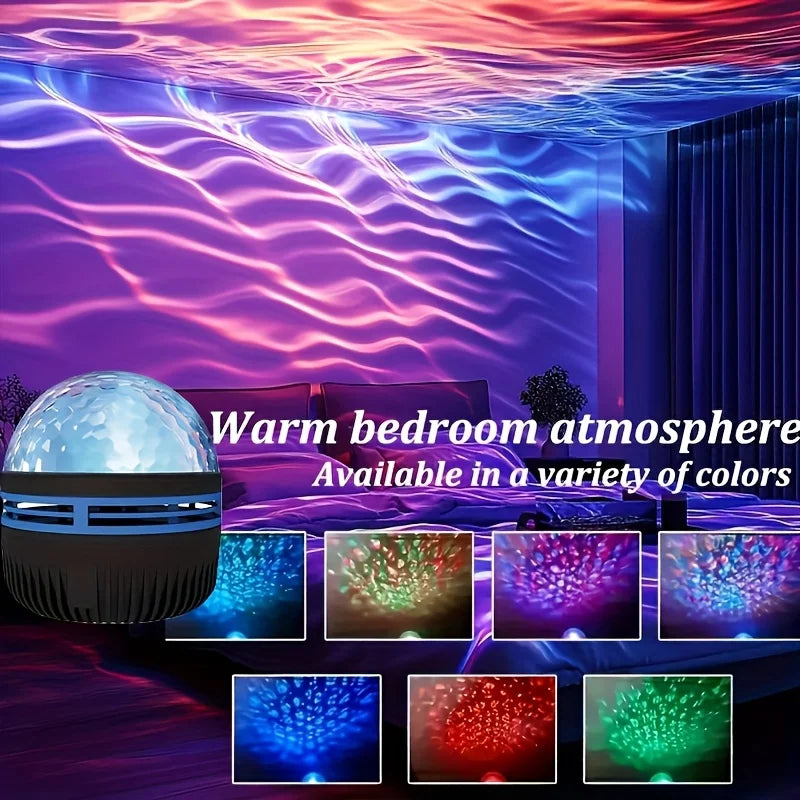 USB Powered Water Wave Effect Projector,  7 color modes, adjustable brightness, multi-color lighting, suitable for bedrooms