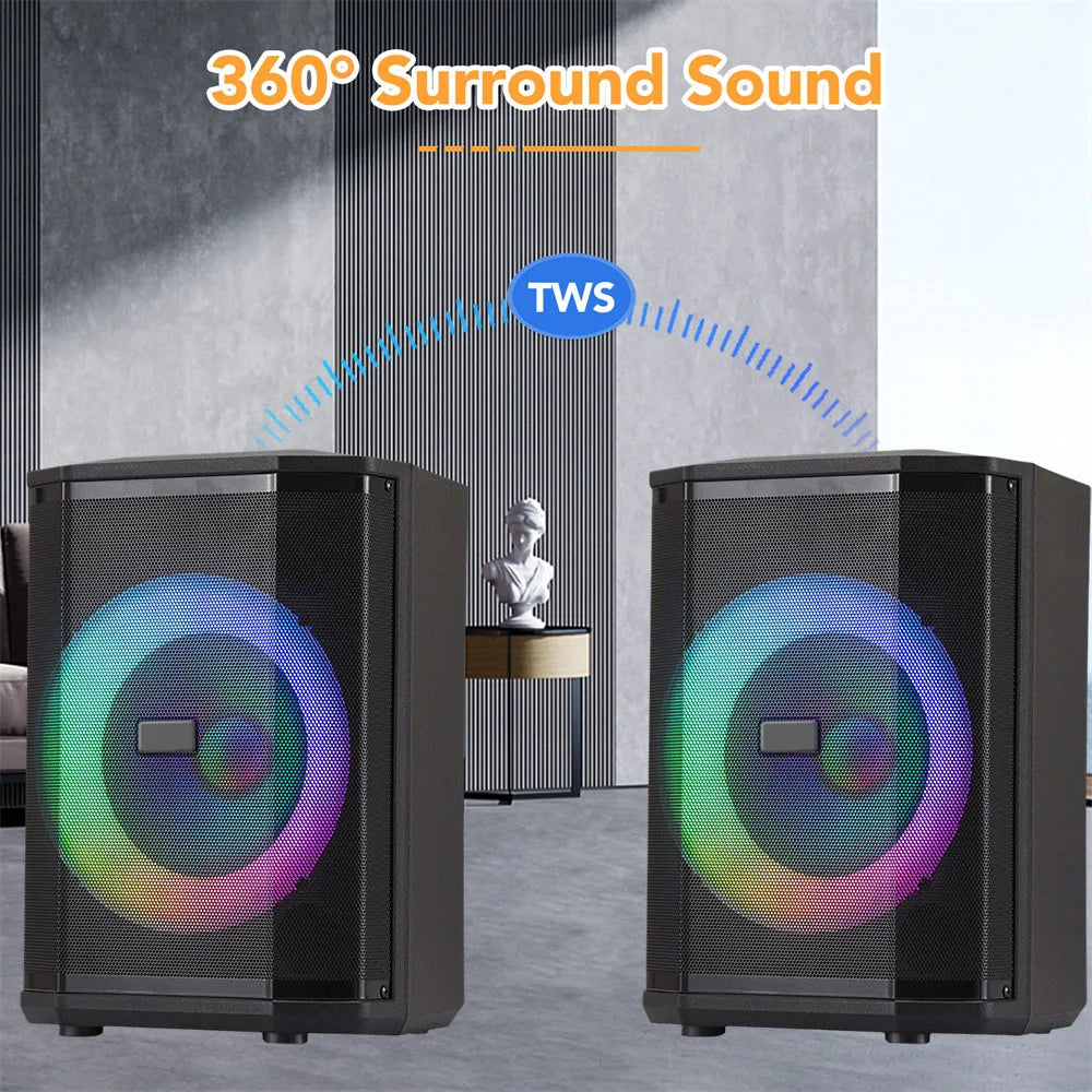 5000W Portable Tiltable Bluetooth Party Speaker 8 "Subwoofer Heavy Bass Sound System Dj Led Light Loud Speaker with Microphone