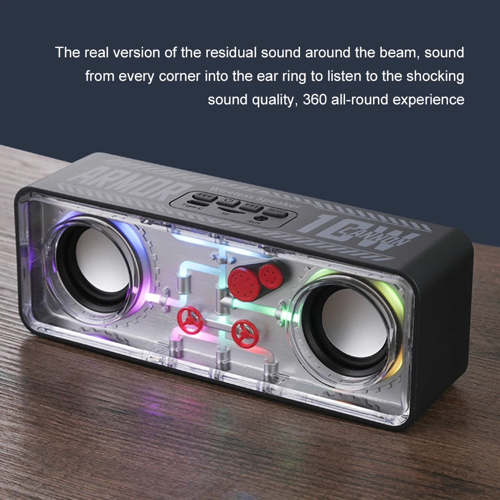 V8 Transparent Mecha Speakers Bluetooth 5.0 Wireless Double Bass Diaphragm Subwoofer Music TWS RGB Light Mini Party Loudspeaker