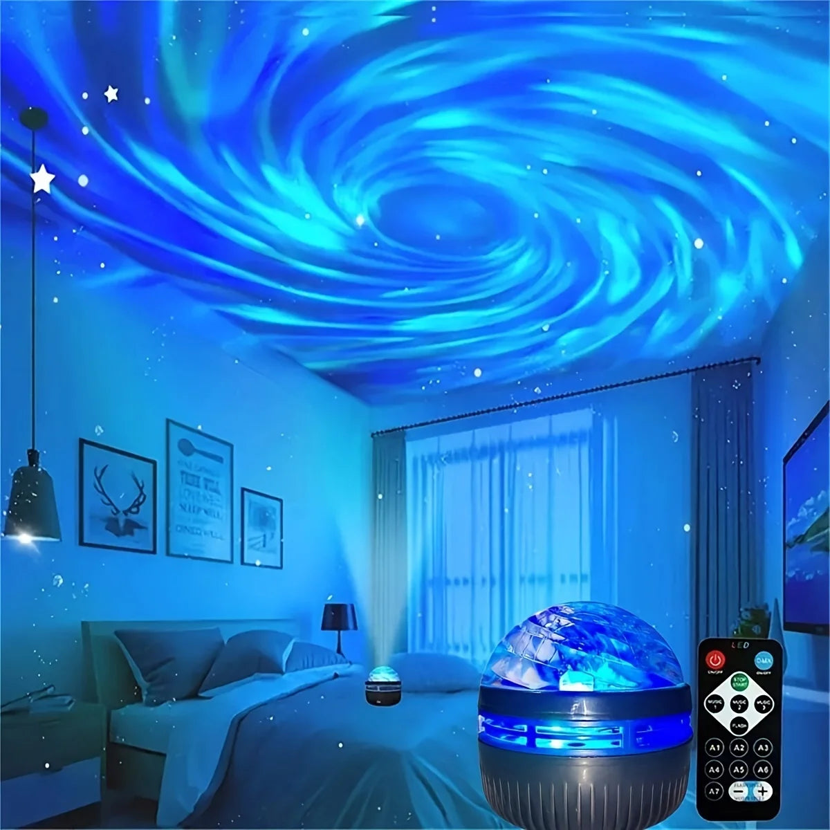 Starry Sky Galaxy Lamp Projector LED Night Light Remote Control Sound Active 5V USB Charging 7 Modes for Kids Room Party Decor