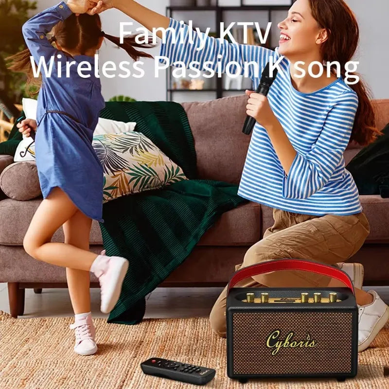 Tang T9 Retro Karaoke 80W Wireless Portable Speaker with Microphone Support AUX IN/TF/U card/Mic /Dual 6.35mm Aux Ports