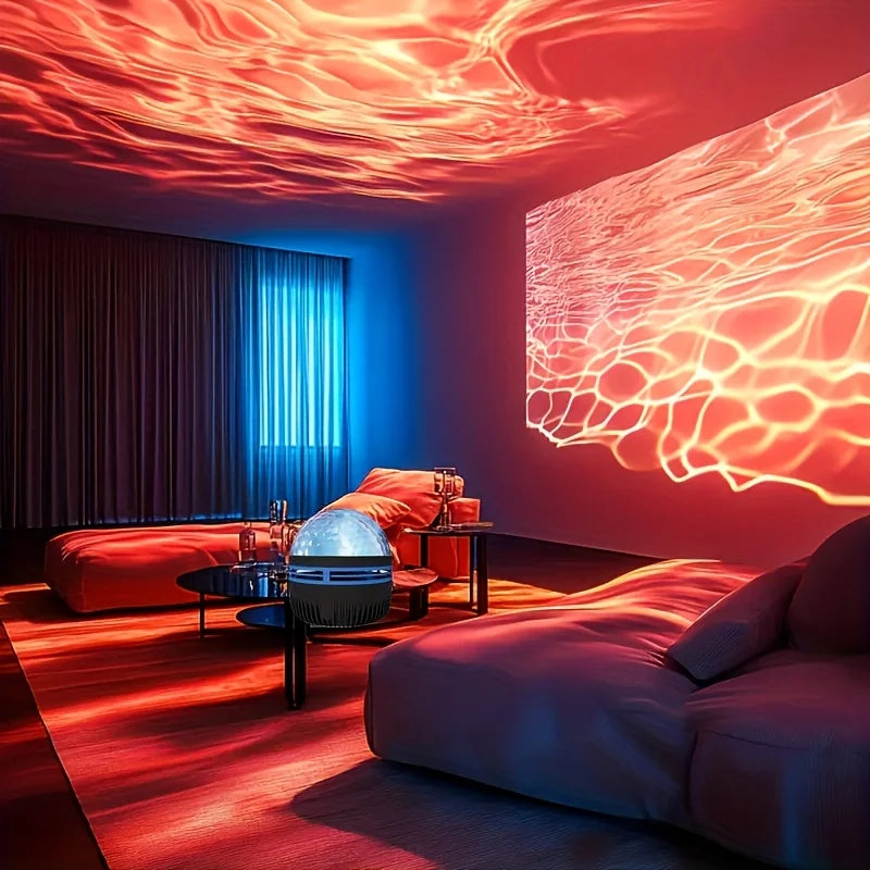 USB Powered Water Wave Effect Projector,  7 color modes, adjustable brightness, multi-color lighting, suitable for bedrooms