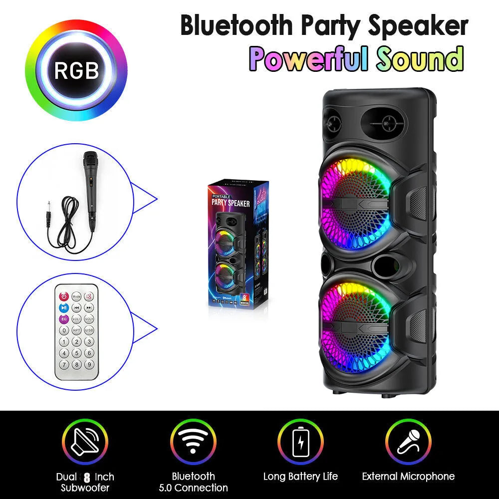 3000W Portable Bluetooth Speaker Sub woofer Heavy Bass Sound System Party Dj Rechargeable Led Light Loud Speaker