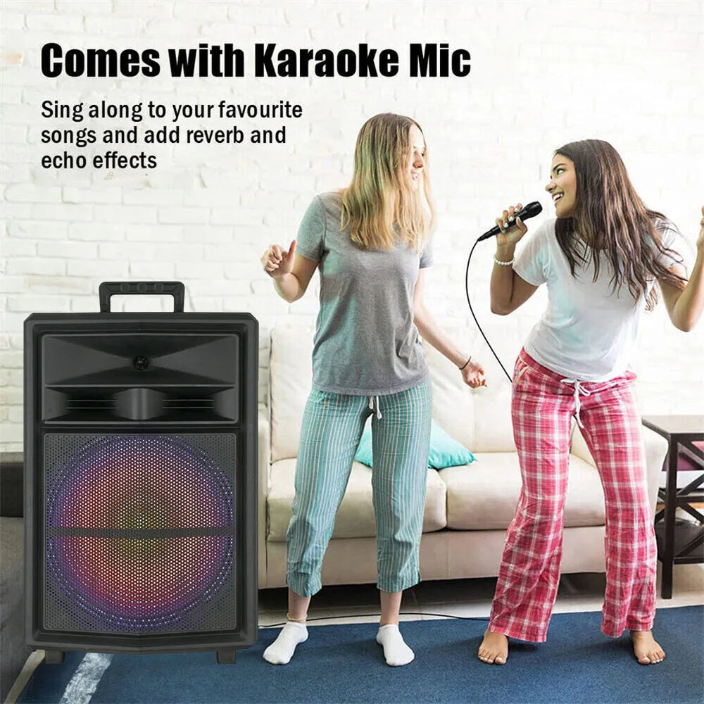 Loud Portable Bluetooth Party Speaker 15" Subwoofer  Sound System Dj Karaoke RGB Light Rechargeable Outdoor Speaker with Mic