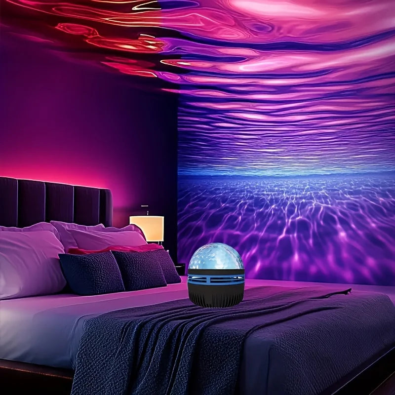 USB Powered Water Wave Effect Projector,  7 color modes, adjustable brightness, multi-color lighting, suitable for bedrooms