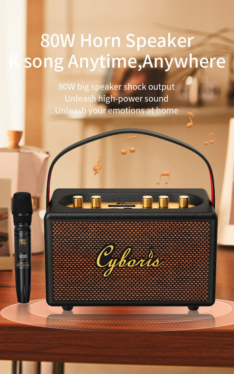 Tang T9 Retro Karaoke 80W Wireless Portable Speaker with Microphone Support AUX IN/TF/U card/Mic /Dual 6.35mm Aux Ports