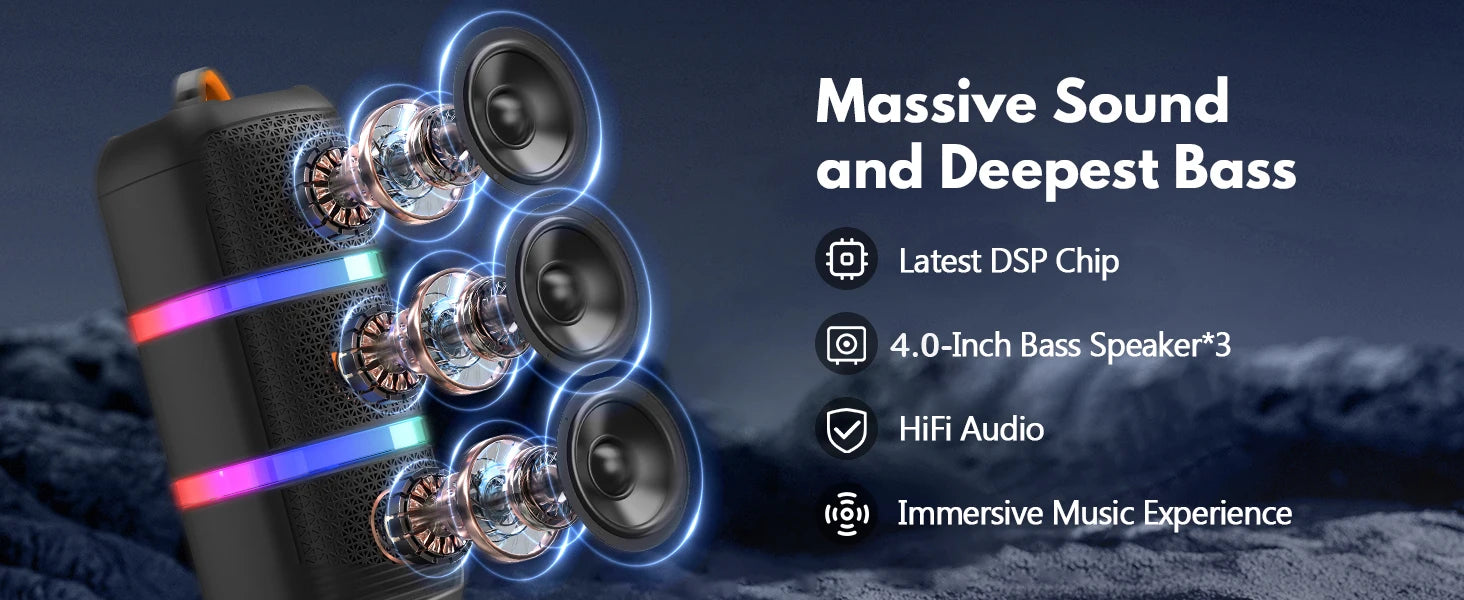 JYX Wireless Speaker, Portable Bluetooth Speaker, Karaoke Machine with 2 Microphone, LED Party Light