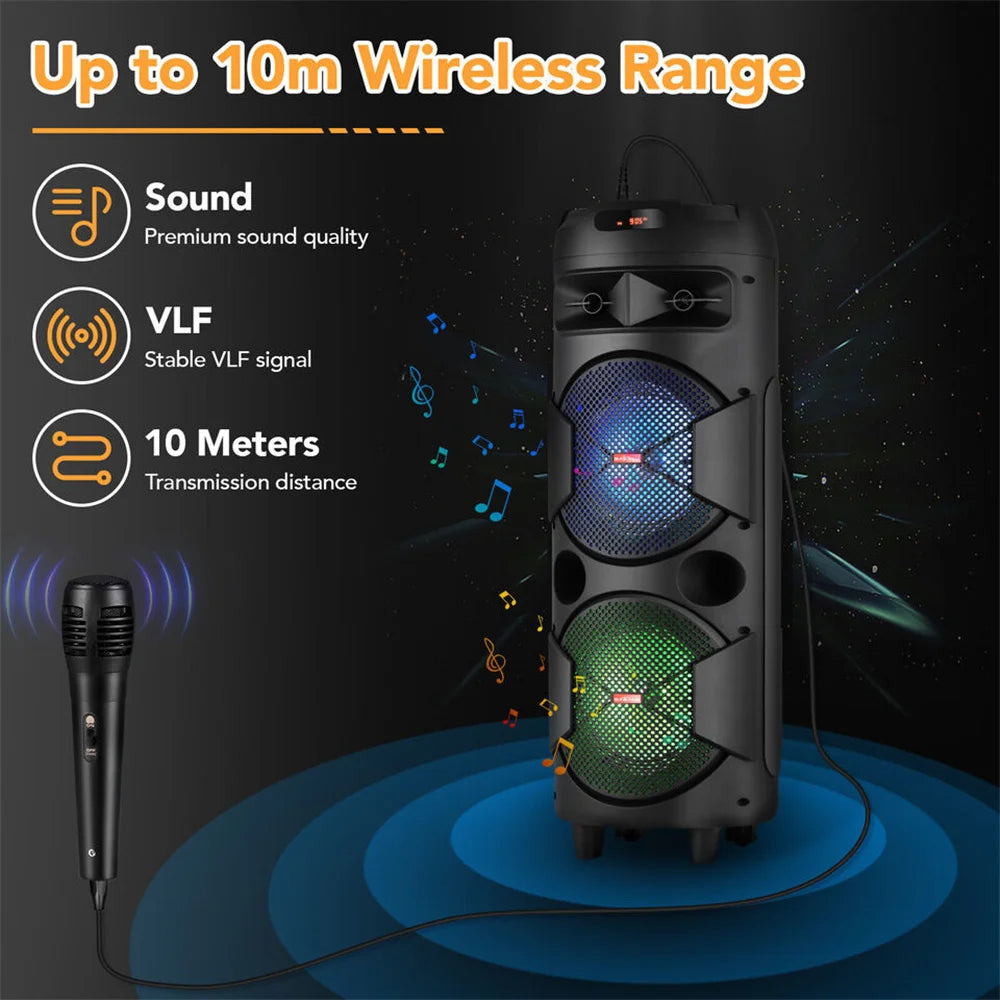 4000W Portable Bluetooth Speaker Dual 6.5" Woofer Sound System Party DJ With Microphone Remote Led Light TWS