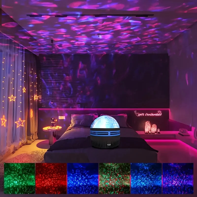 LED Starry Galaxy Ocean Wave Projector RGB Smart Remote Control Lamp KTV USB Christmas Lights Auto Rotate for Home Bedroom Decor