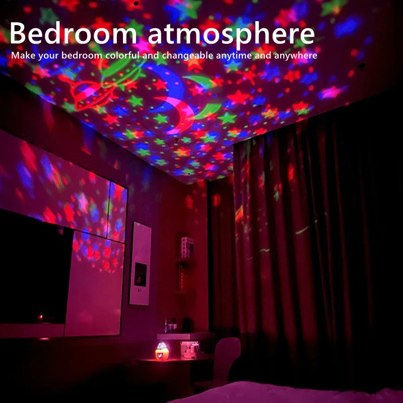 LED Starry Galaxy Ocean Wave Projector RGB Smart Remote Control Lamp KTV USB Christmas Lights Auto Rotate for Home Bedroom Decor