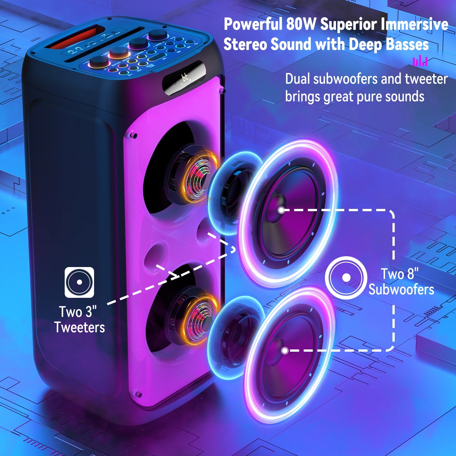 FanFun 500W Large Bluetooth Speaker, Wireless Speaker with LED Party Light, Karaoke Machine with 2 Microphones, Karaoke Speaker