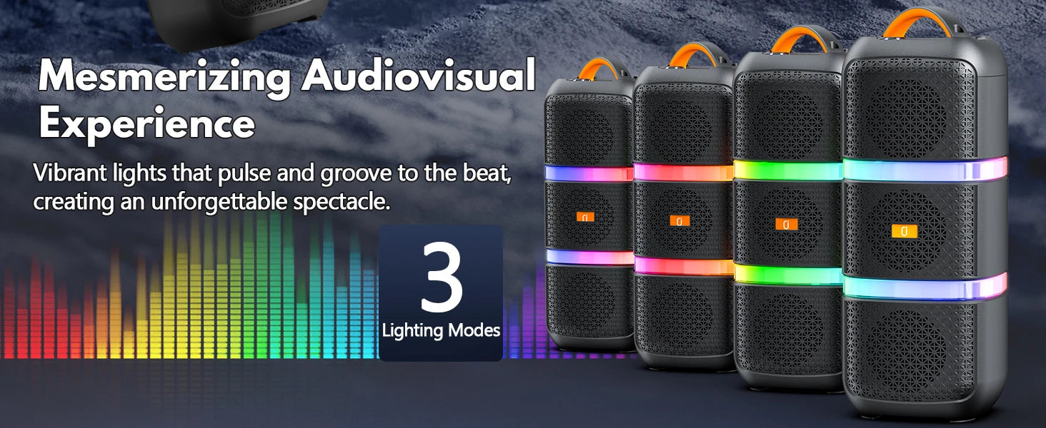 JYX Wireless Speaker, Portable Bluetooth Speaker, Karaoke Machine with 2 Microphone, LED Party Light