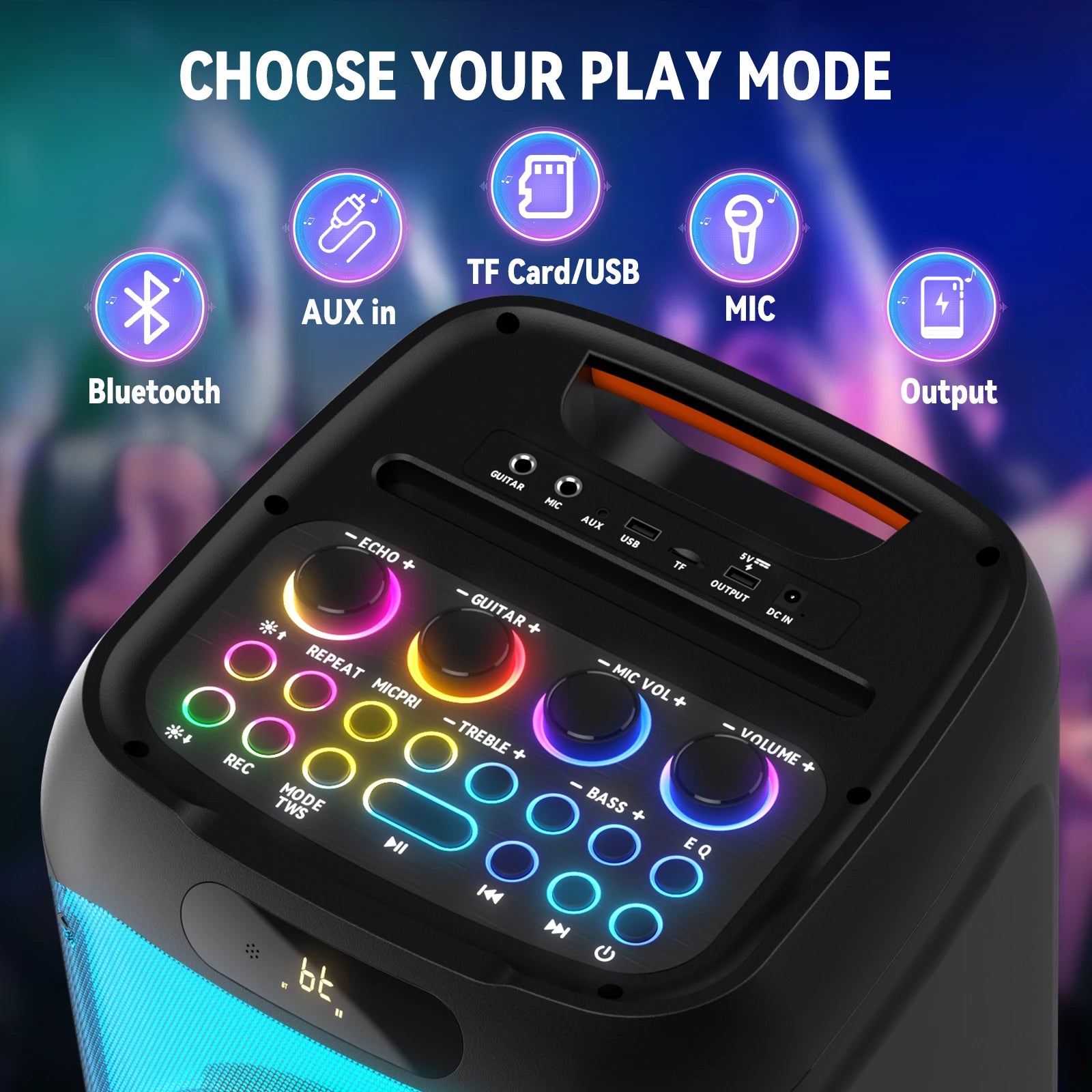 FanFun 500W Large Bluetooth Speaker, Wireless Speaker with LED Party Light, Karaoke Machine with 2 Microphones, Karaoke Speaker