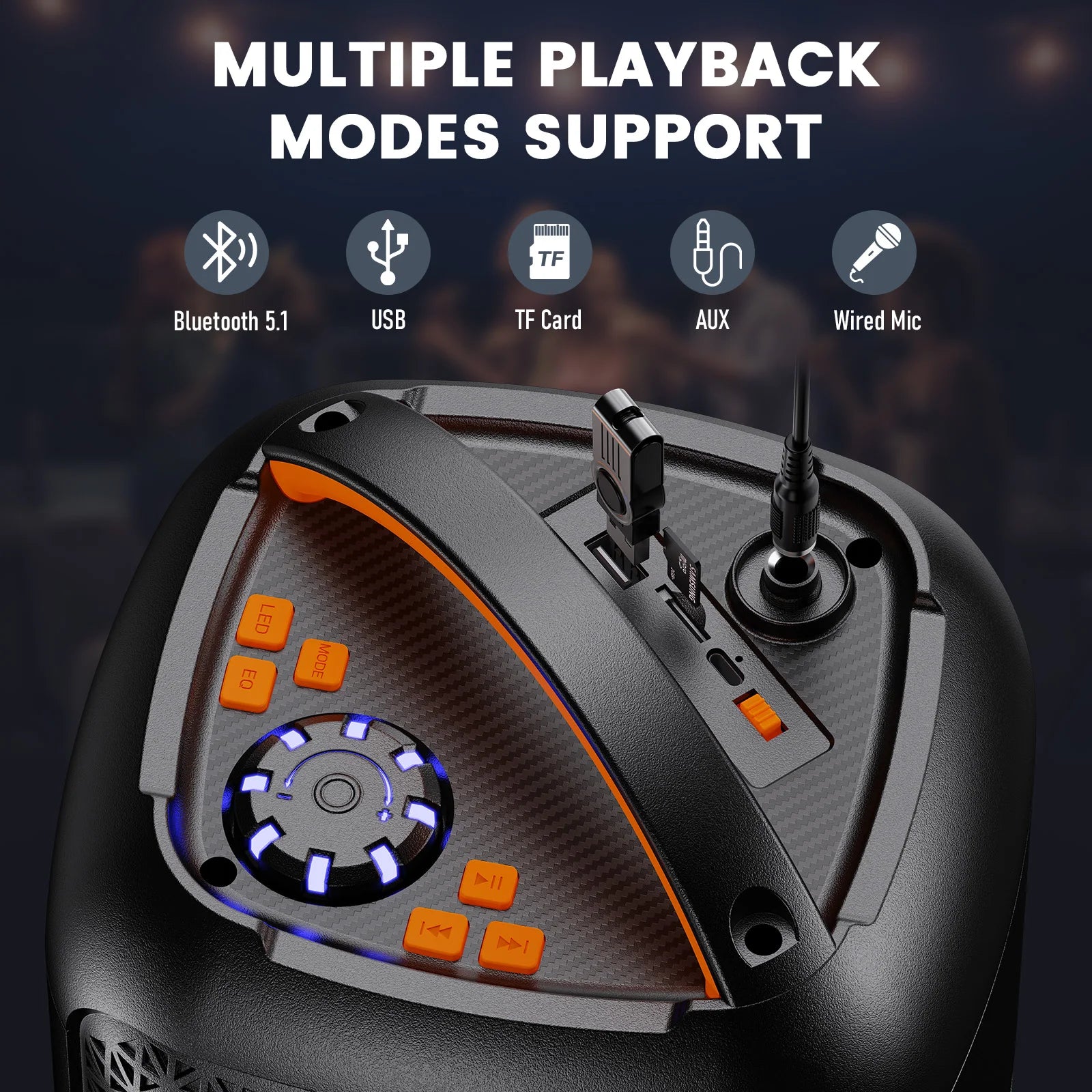 JYX Wireless Speaker, Portable Bluetooth Speaker, Karaoke Machine with 2 Microphone, LED Party Light