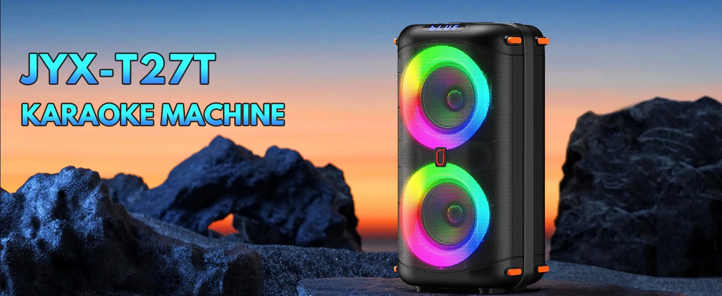 T27 Wireless Bluetooth Speaker, Karaoke Machine with 2 Microphone, Home Karaoke Party Speaker with Led Light