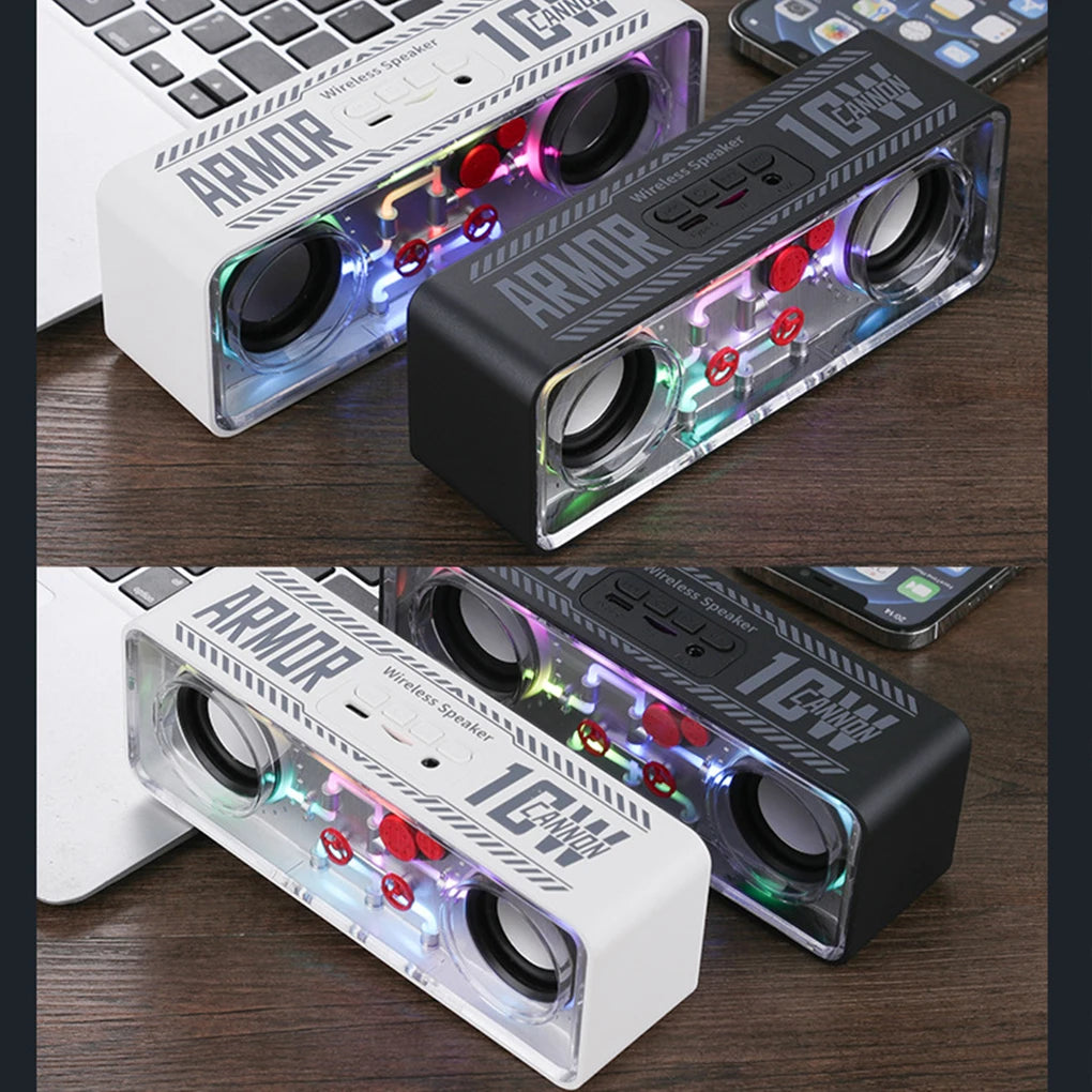 V8 Transparent Mecha Speakers Bluetooth 5.0 Wireless Double Bass Diaphragm Subwoofer Music TWS RGB Light Mini Party Loudspeaker
