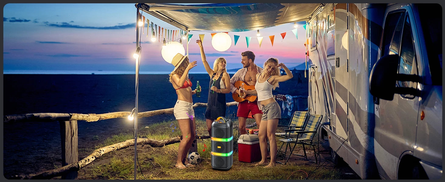 JYX Wireless Speaker, Portable Bluetooth Speaker, Karaoke Machine with 2 Microphone, LED Party Light